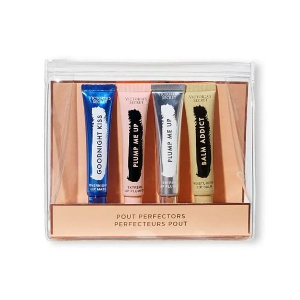 Victoria's Secret 4 Piece Lip Gloss Gift Set Pout Perfectors Scrub Mask Plumper